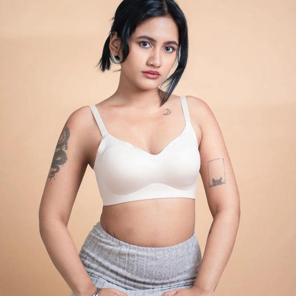 Cream SHAPE Signature Seamless Bra, front view, on model