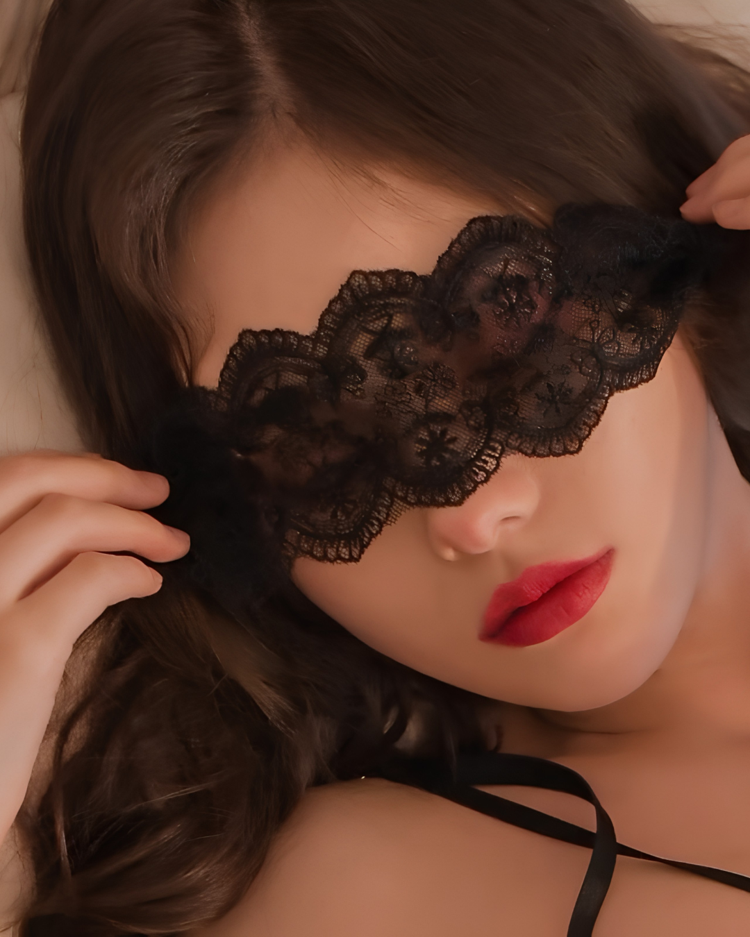 Noir soft lace eye mask, breathable finishing piece, SHAPE