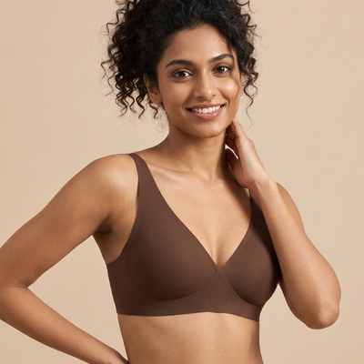 Plunge Lite Bra in Brown, worn by a model — SHAPE Lingerie