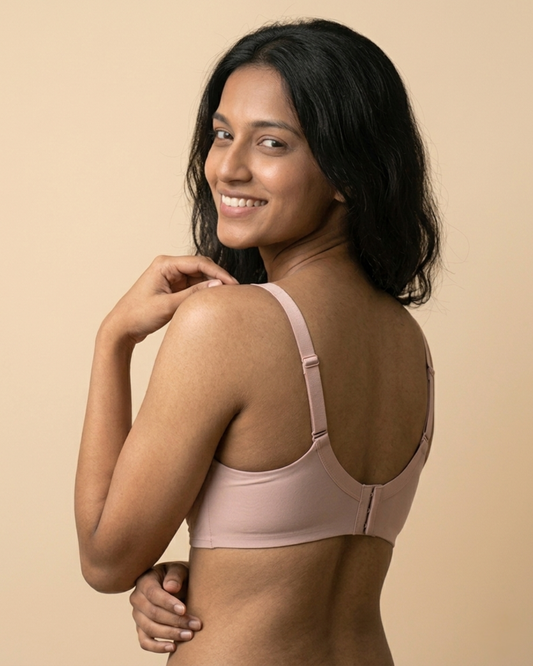Seamless Air Bra in Pink, worn by a model, SHAPE