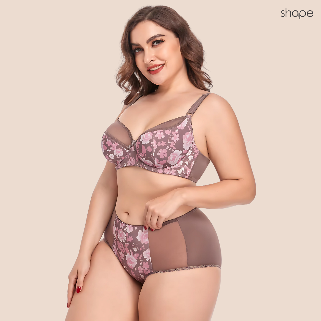 Velvetine Bra & Panty Set in Brown Floral