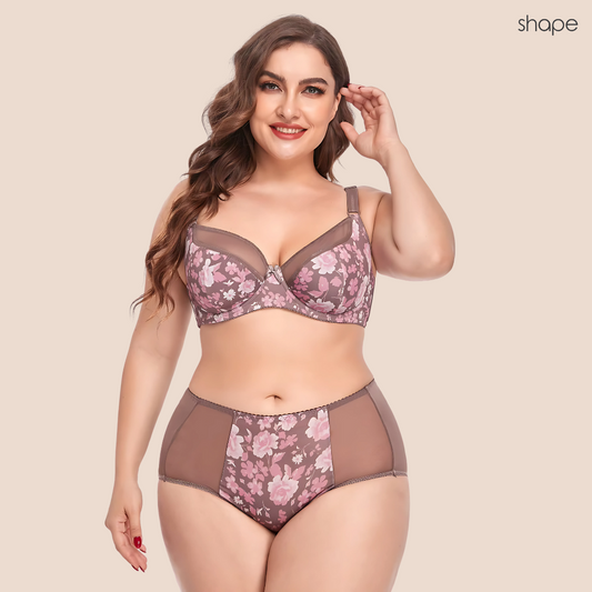 Velvetine Bra & Panty Set in Brown Floral