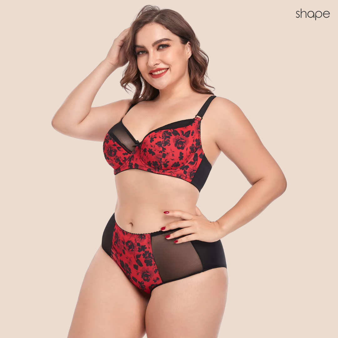 Velvetine Bra & Panty Set in Red
