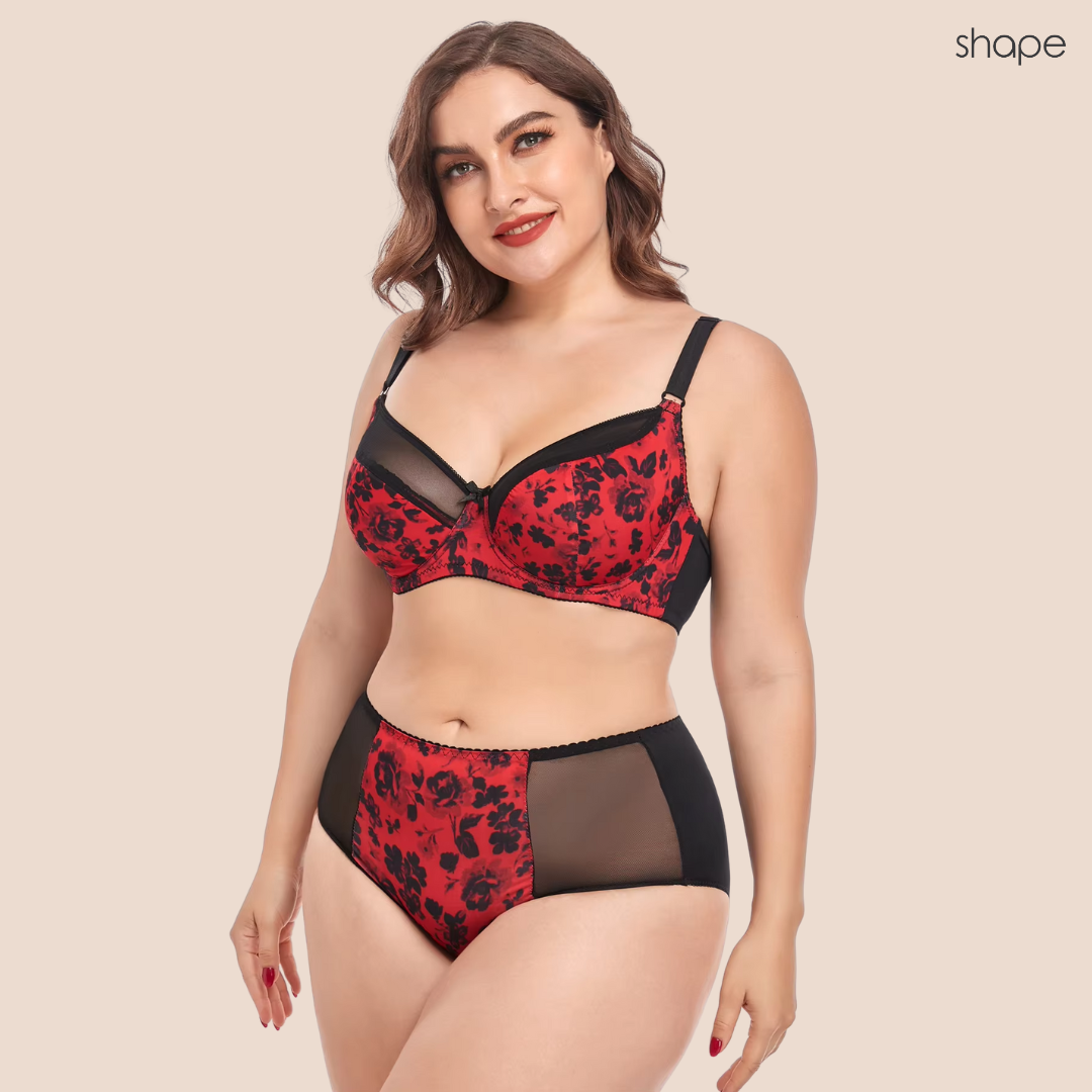 Velvetine Bra & Panty Set in Red