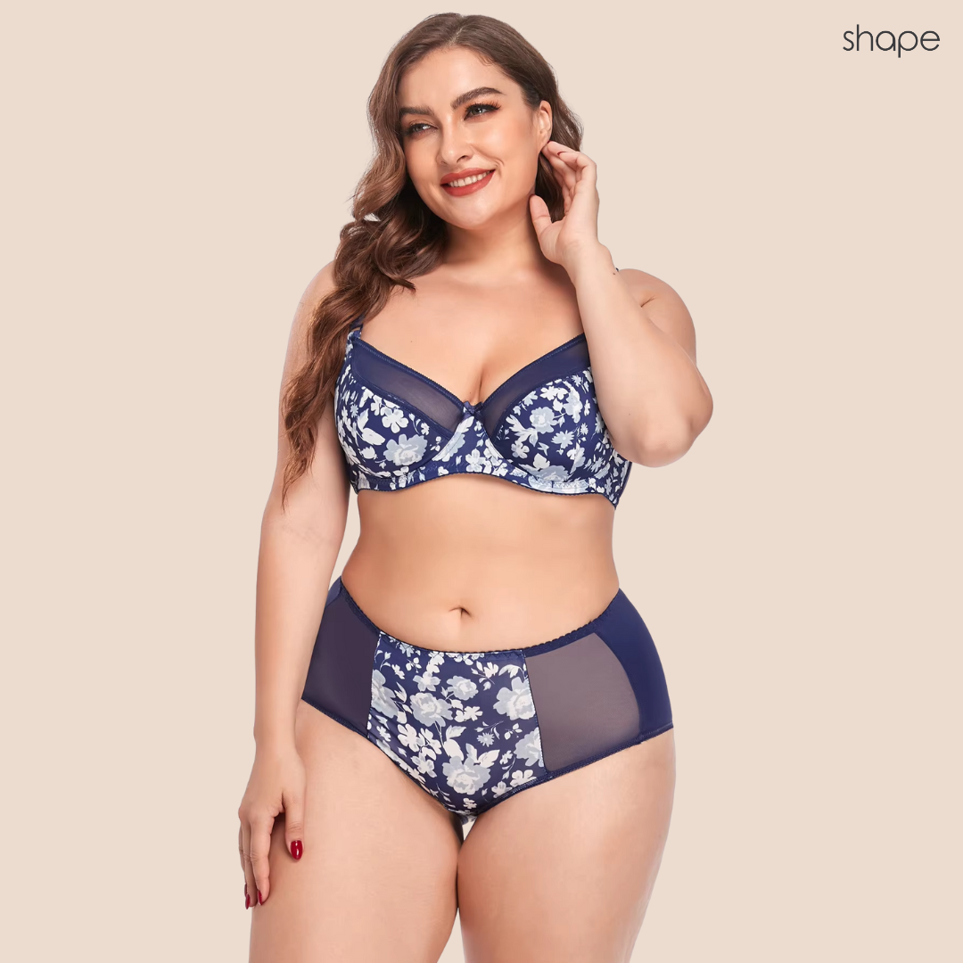 Velvetine Bra & Panty Set in Blue Floral