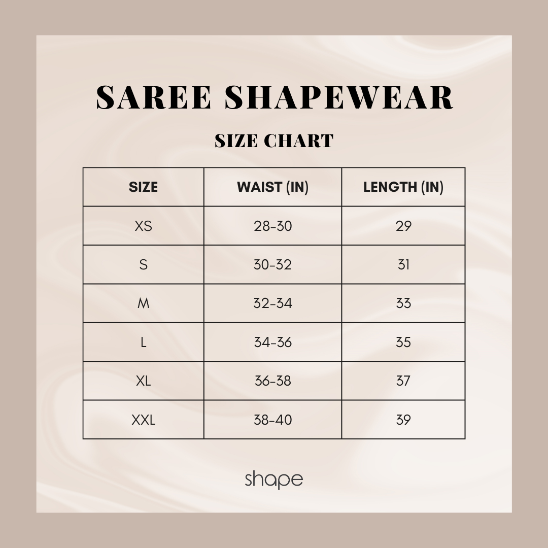 Saree Shapewear size chart