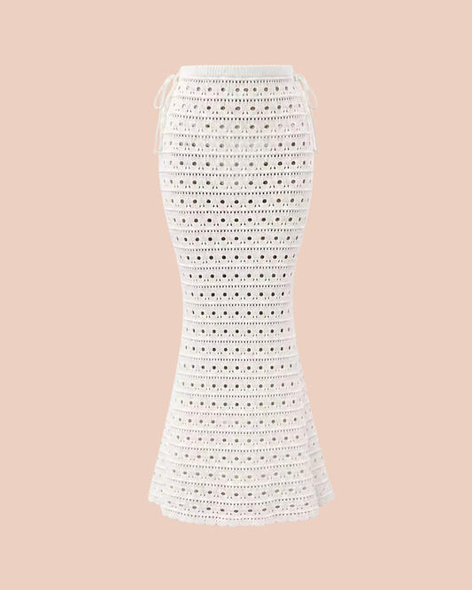 Boho Knitted Skirt in White, high-waist crochet fishtail maxi skirt, SHAPE