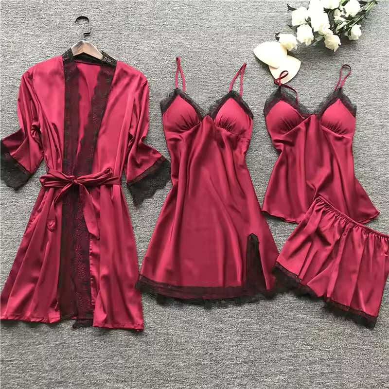 Noir four-piece bridal lingerie set, slip dress, sheer robe, camisole and shorts, worn by a model, SHAPE