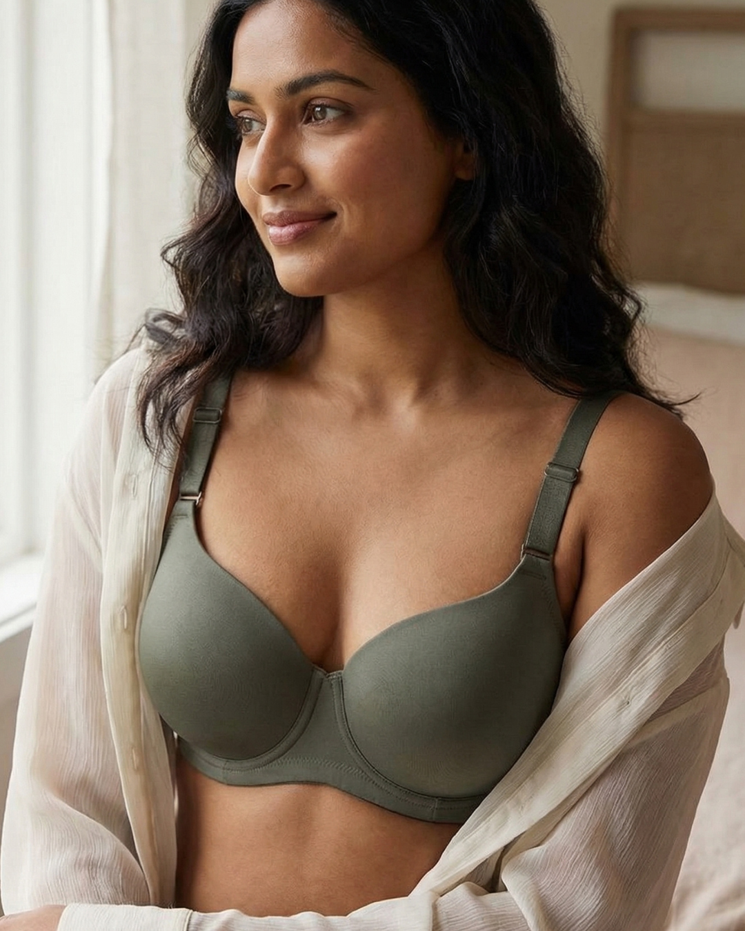 Woman wearing Comfort Curve Bra in olive SHAPE
