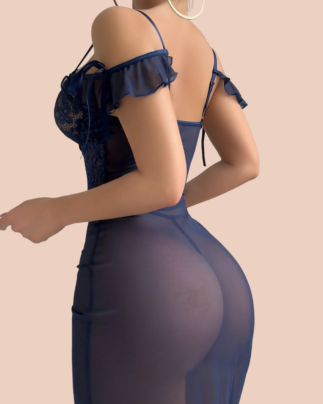 Corset Divine Fit Noir nightdress with sheer mesh skirt and wired cups, worn by a model, SHAPE