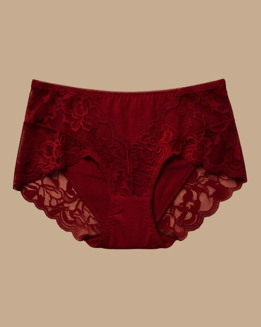 Lace Cotton Bottoms in Red, worn by a model — SHAPE Lingerie
