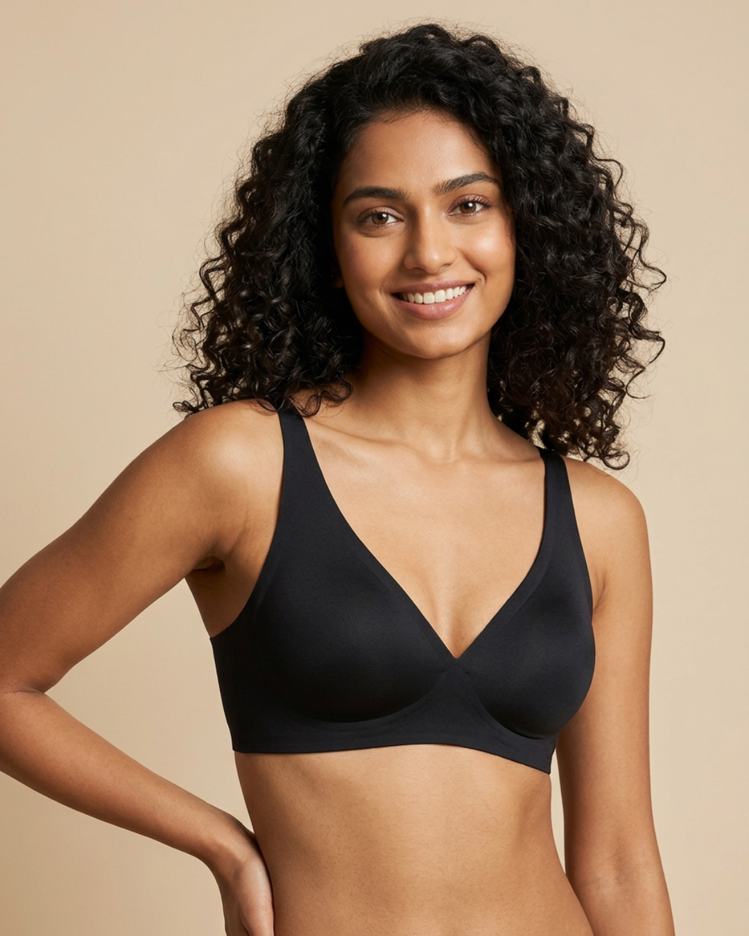 Plunge Lite Bra in Black, front view, worn by a model — SHAPE Lingerie