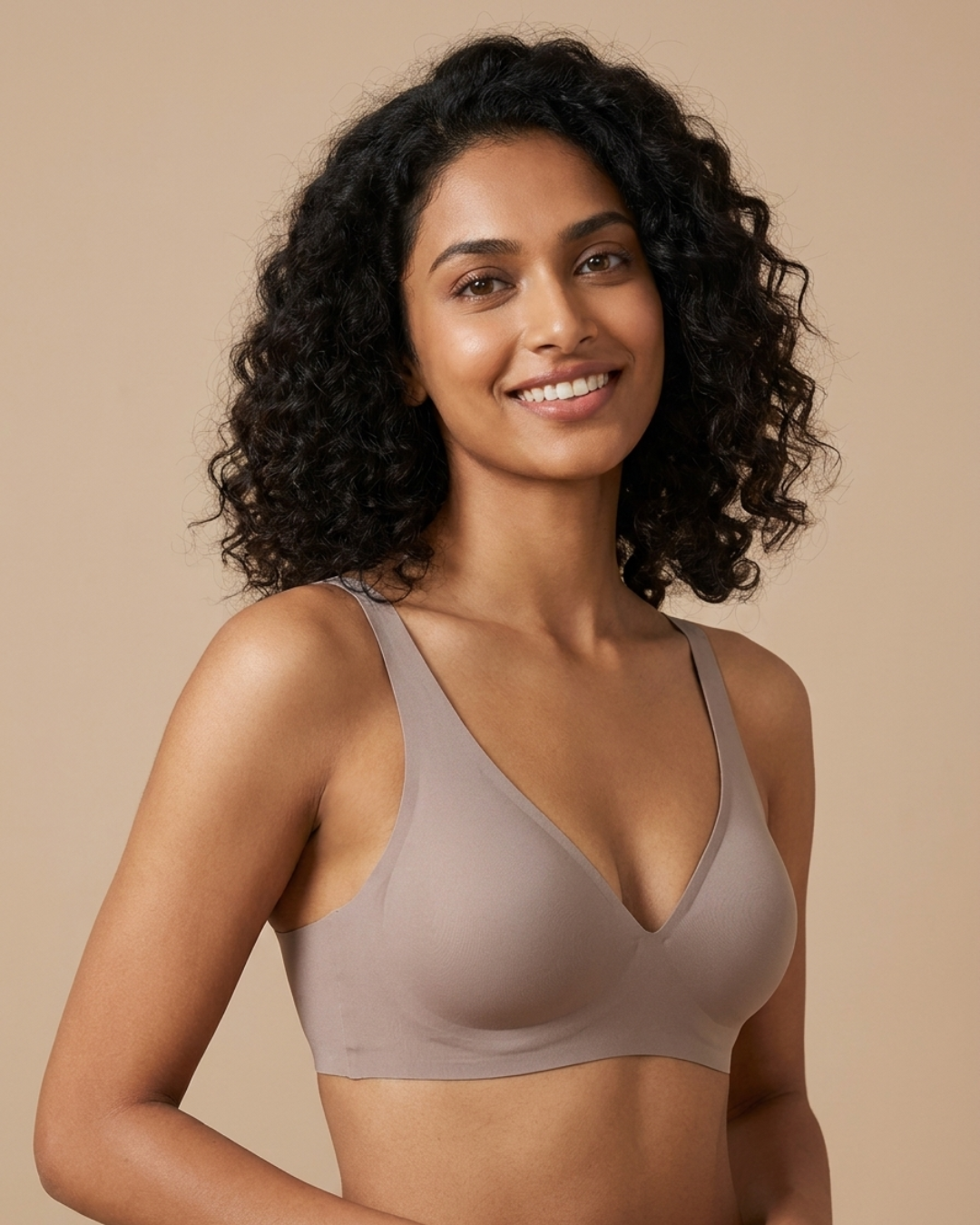 Plunge Lite Bra in Coffee, worn by a model — SHAPE Lingerie