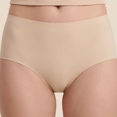 Seamless Panties in Beige, front view, worn by a model — SHAPE Lingerie