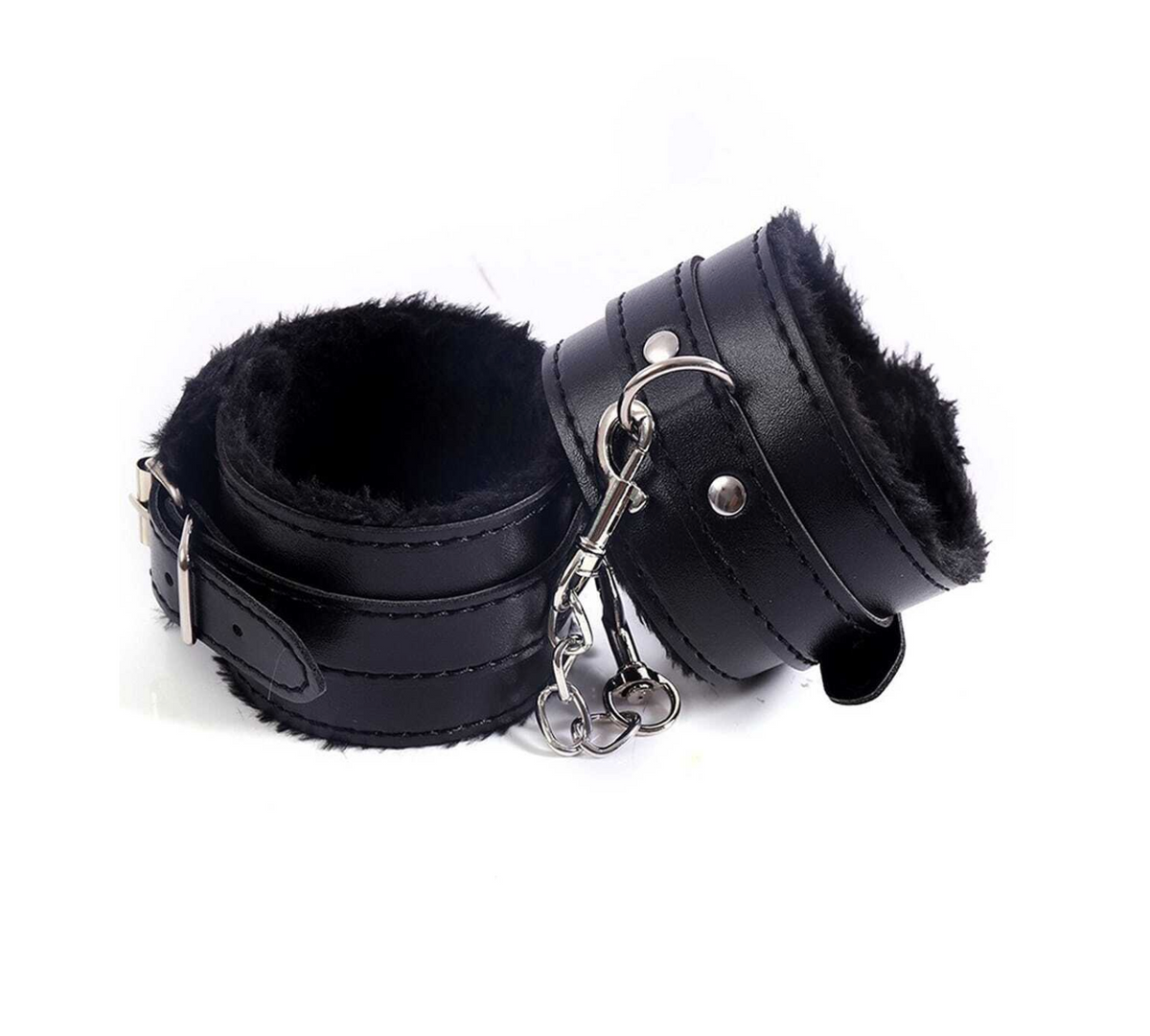 Leather Handcuffs in Black, detail view — SHAPE Lingerie