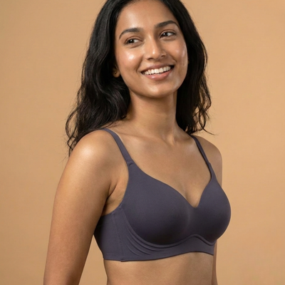 Seamless T-Shirt Bra in Space Blue, front view — SHAPE Lingerie