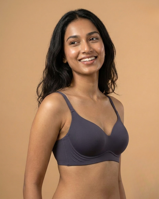 Seamless T-Shirt Bra in Space Blue, front view — SHAPE Lingerie