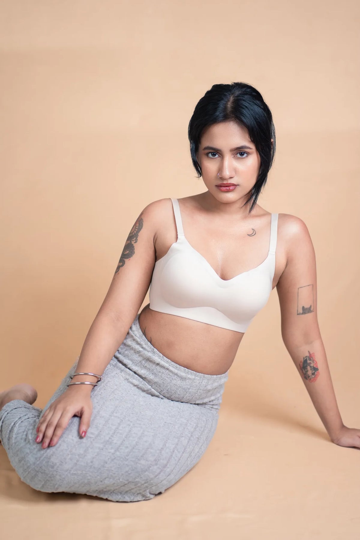 Cream SHAPE Signature Seamless Bra, front view, on model