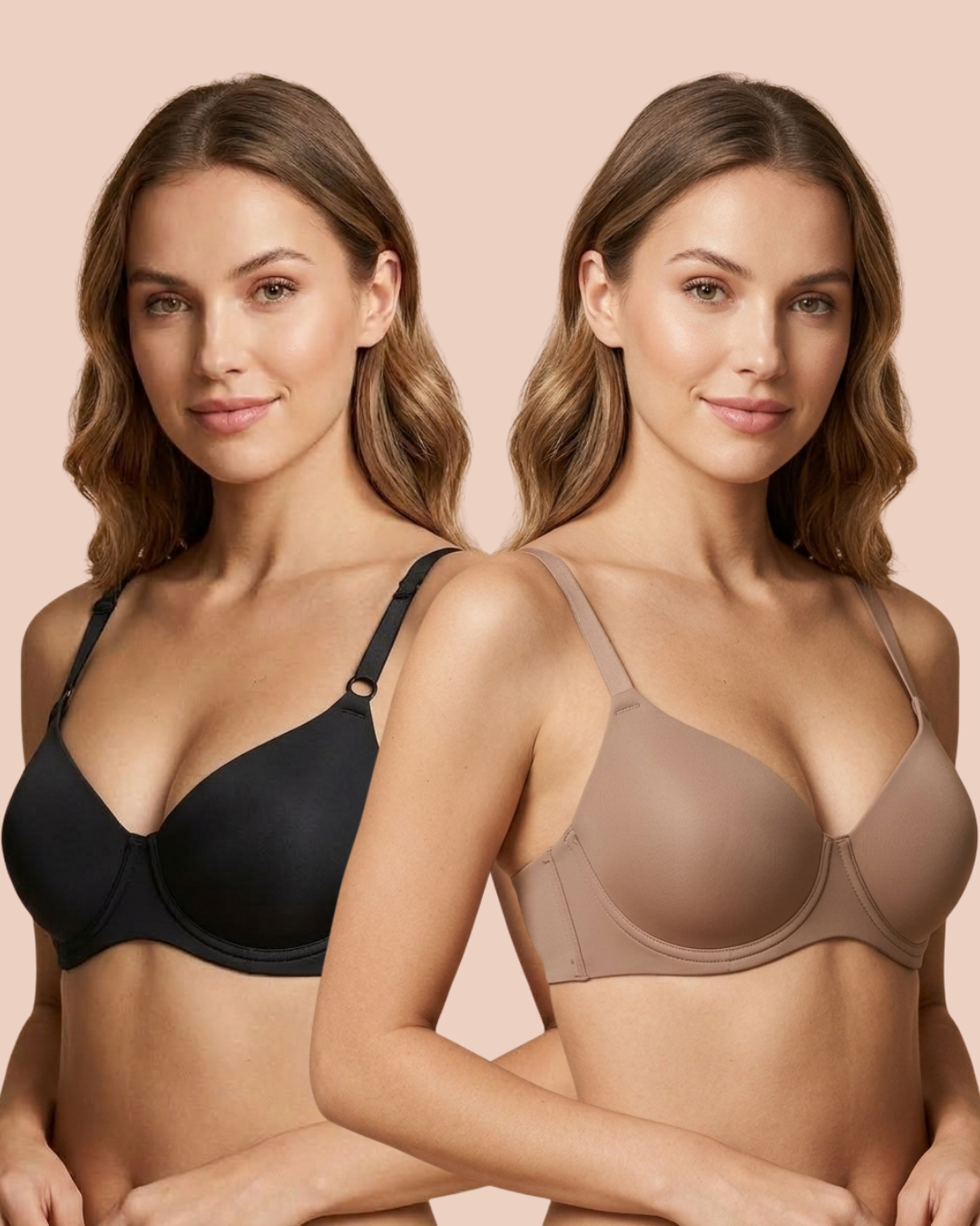 T-Shirt Push Up Bra in Black and Brown, worn by two models, SHAPE Lingerie
