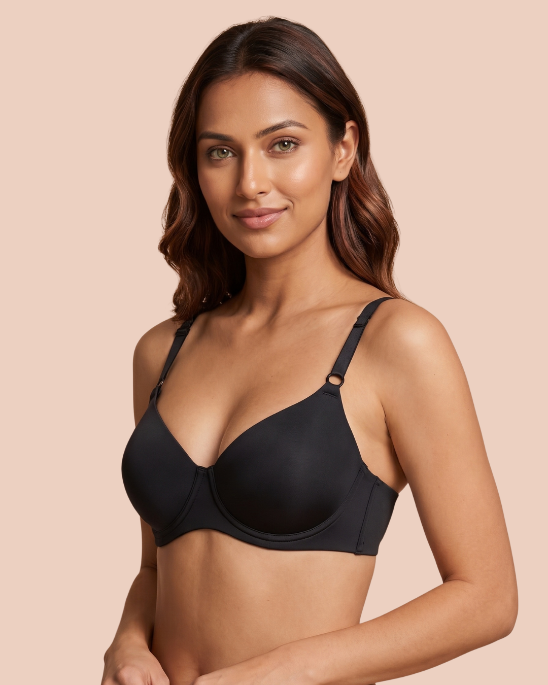 T-Shirt Push Up Bra in Black, worn by a model, SHAPE Lingerie