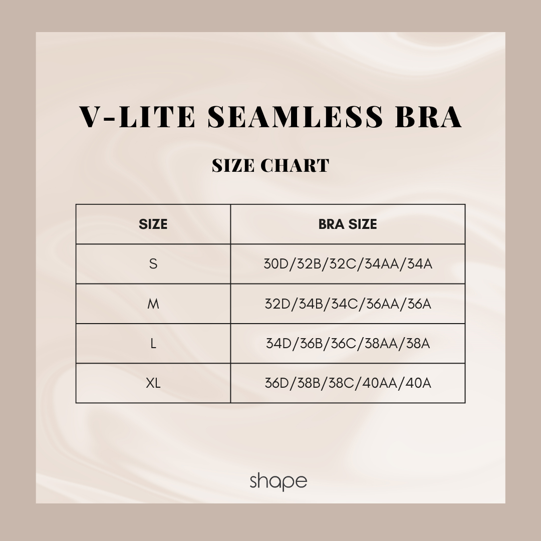 Size chart for the VLite Seamless Bra, SHAPE Lingerie